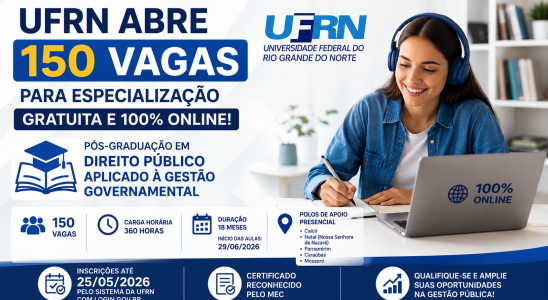 UFRN abre 150 vagas para especialização gratuita
